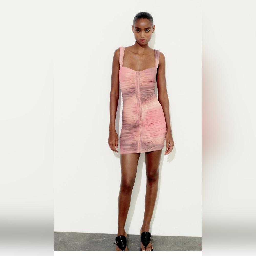 ZARA Short Printed Tulle Dress Size M